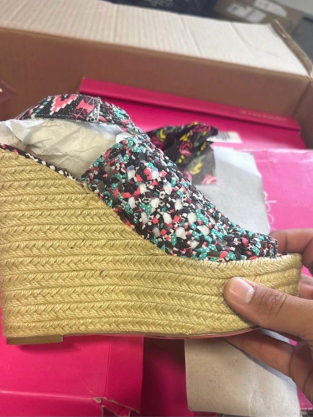 Betsey Johnson Multicolor Woven Espadrille Wedge Sandals - Picture 4 of 4